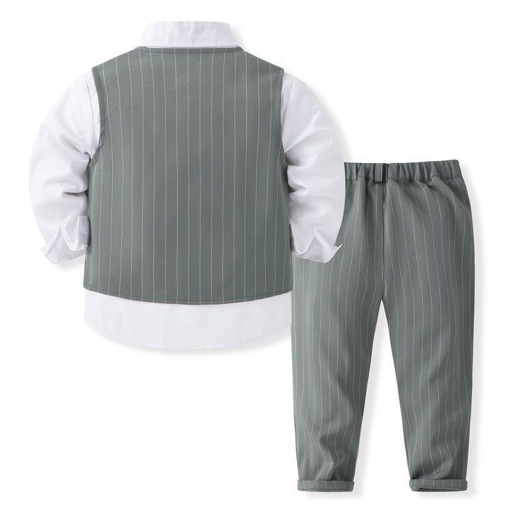 Boys Grey & White Shirt Collar Shirt with Trousers