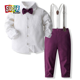 Boys Cotton Shirt With Trousers & Suspenders