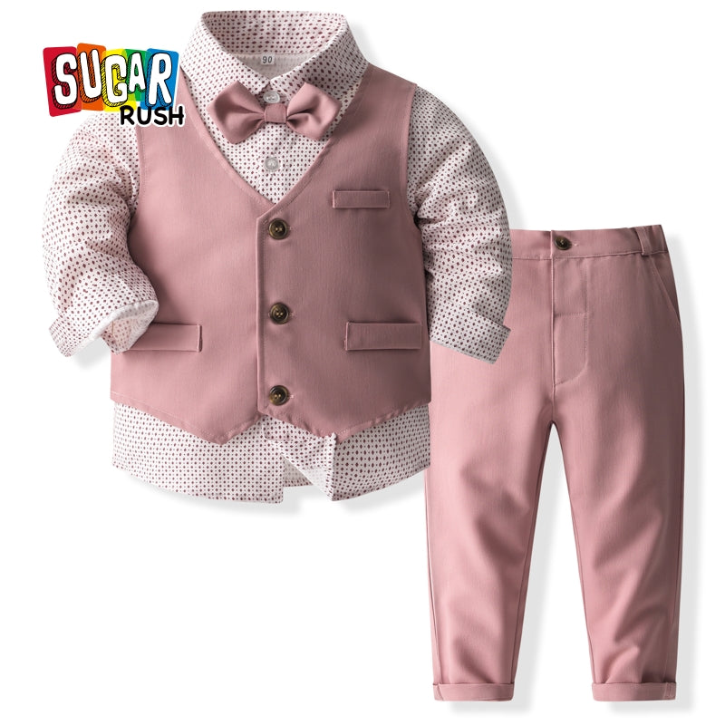 Boys Printed Long Sleeves Shirt Collar Top with Trousers