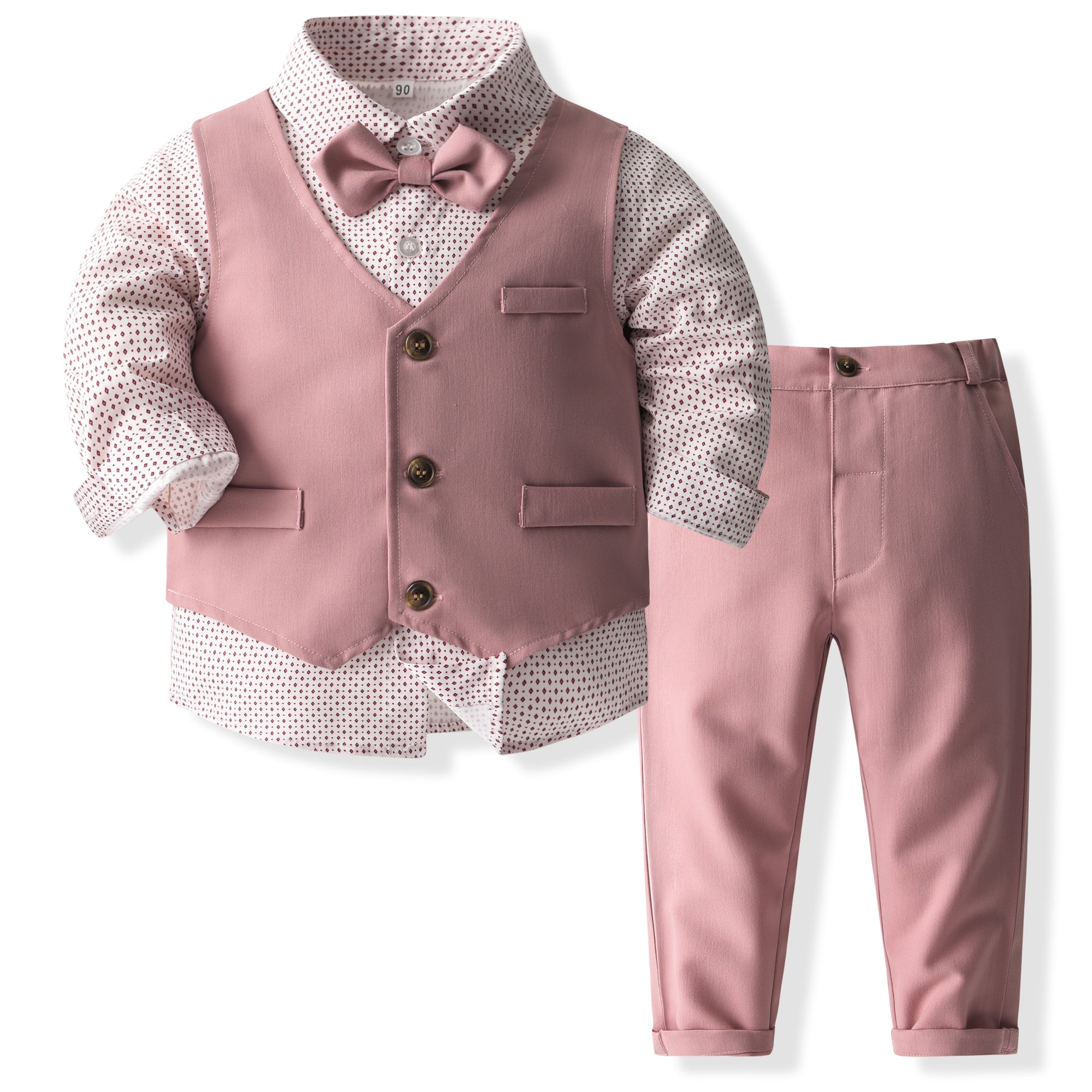Boys Printed Long Sleeves Shirt Collar Top with Trousers