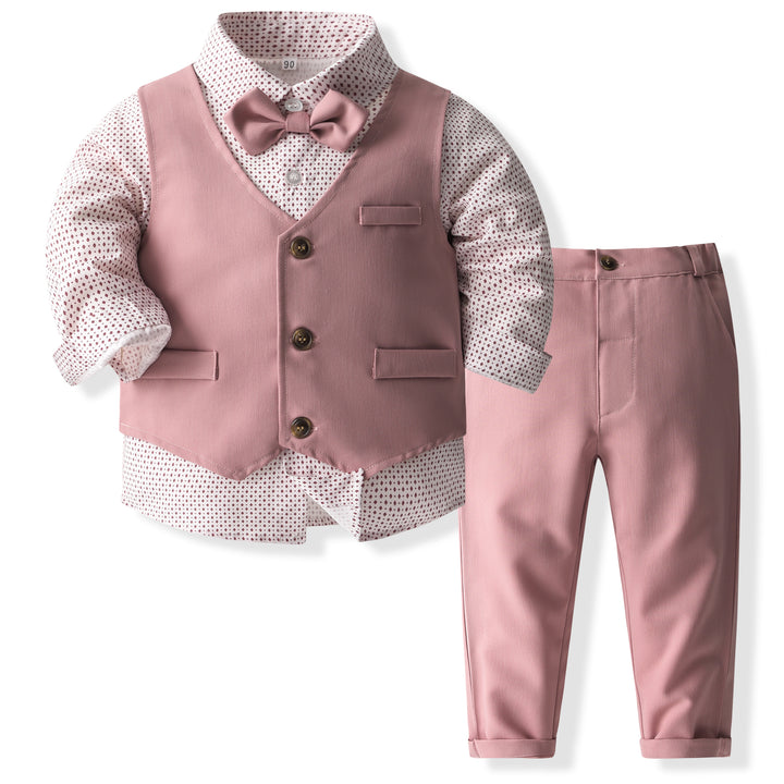 Boys Printed Long Sleeves Shirt Collar Top with Trousers