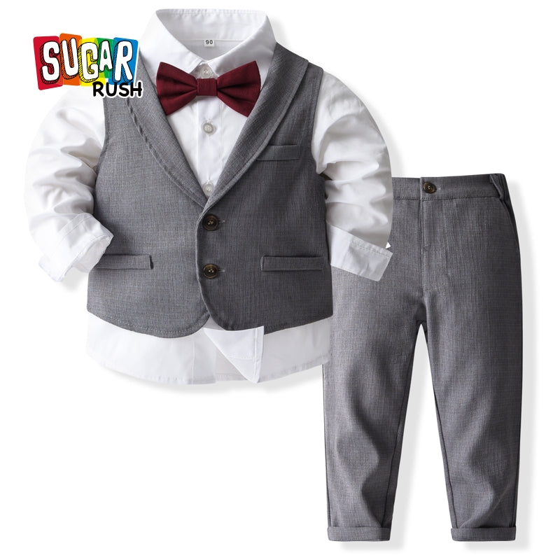 Boys Single-Breasted Pure Cotton Three Piece Suit