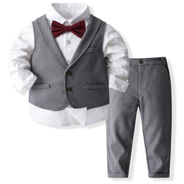 Boys Single-Breasted Pure Cotton Three Piece Suit