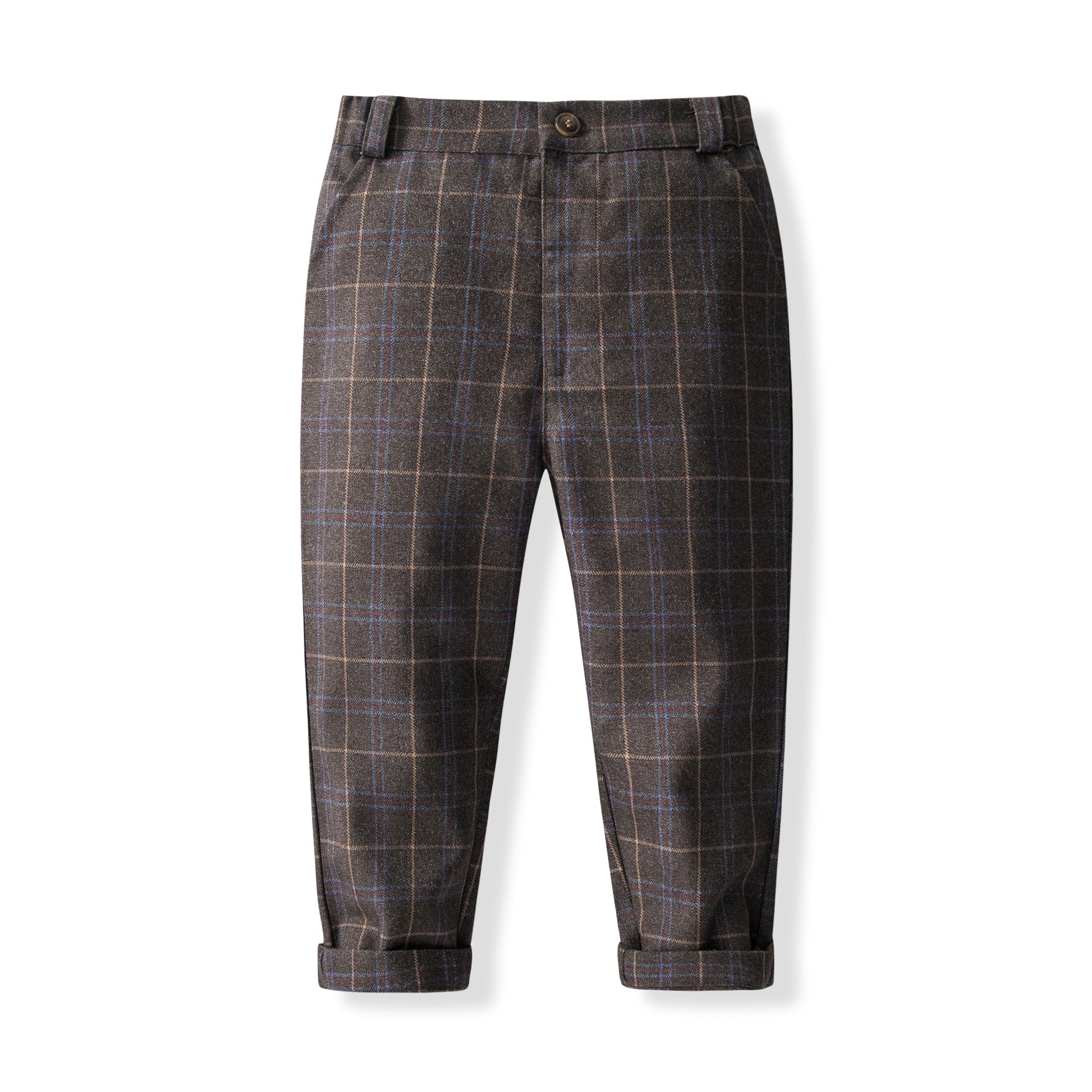 Boys Checked 3-Piece Single-Breasted Cotton Suits