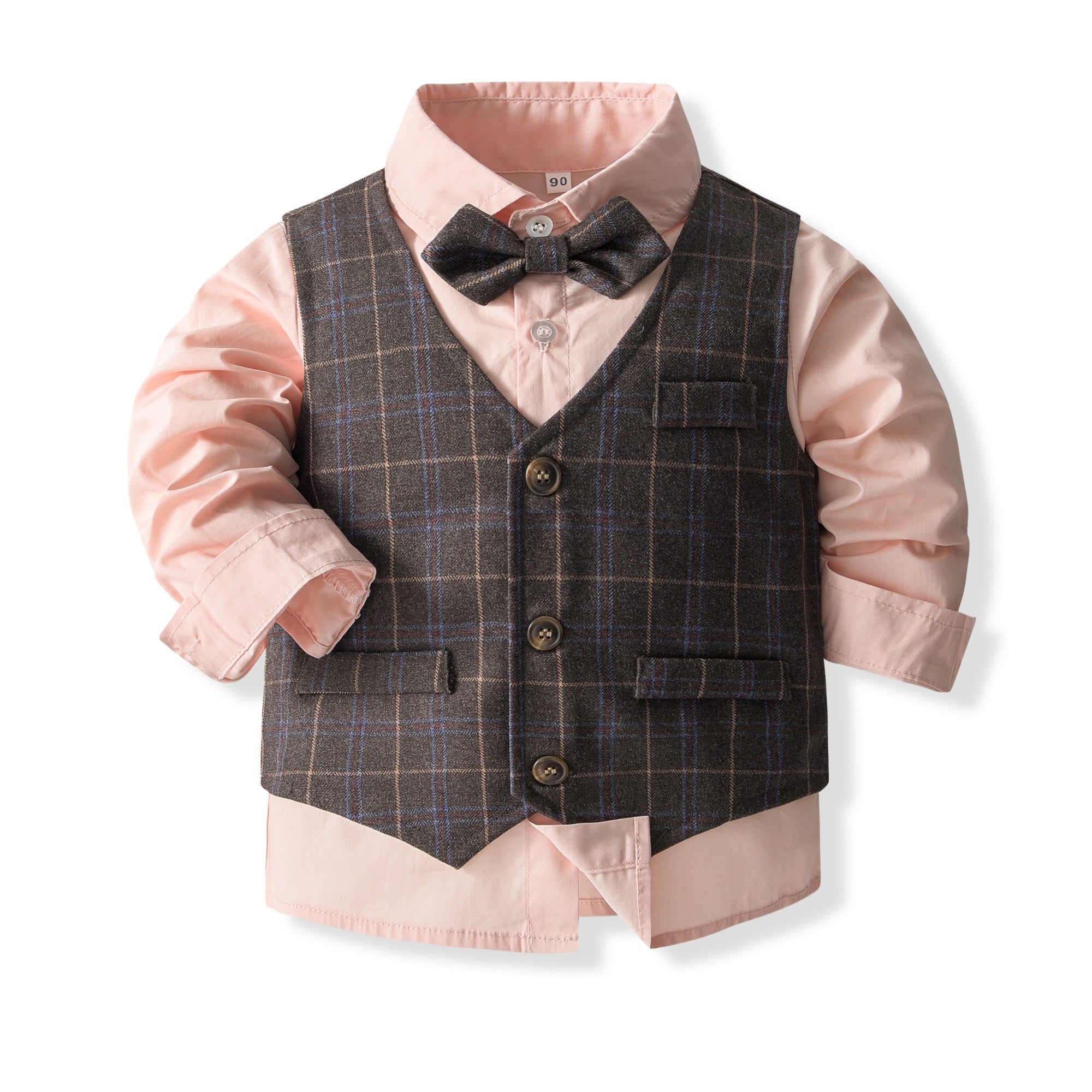 Boys Checked 3-Piece Single-Breasted Cotton Suits