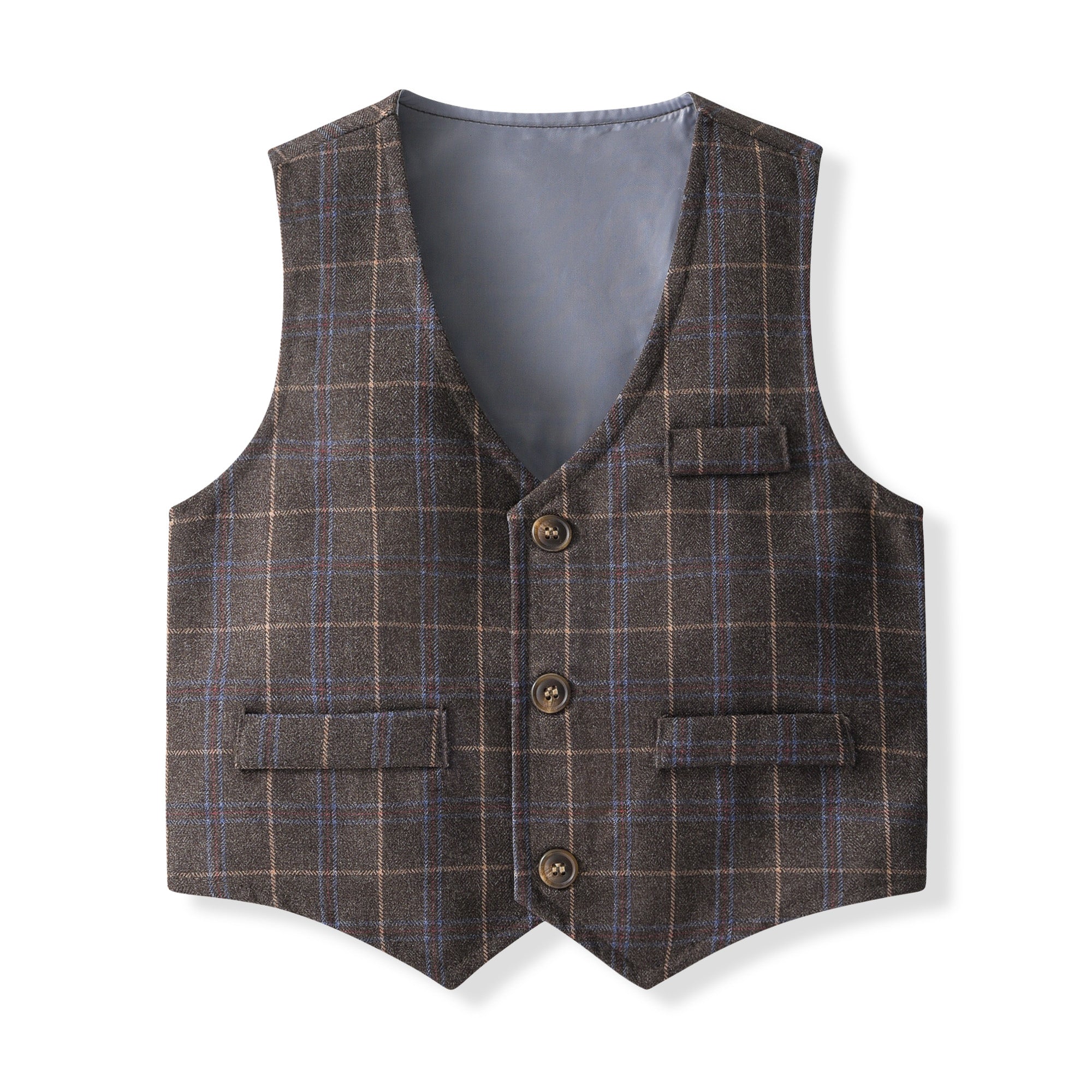 Boys Checked 3-Piece Single-Breasted Cotton Suits