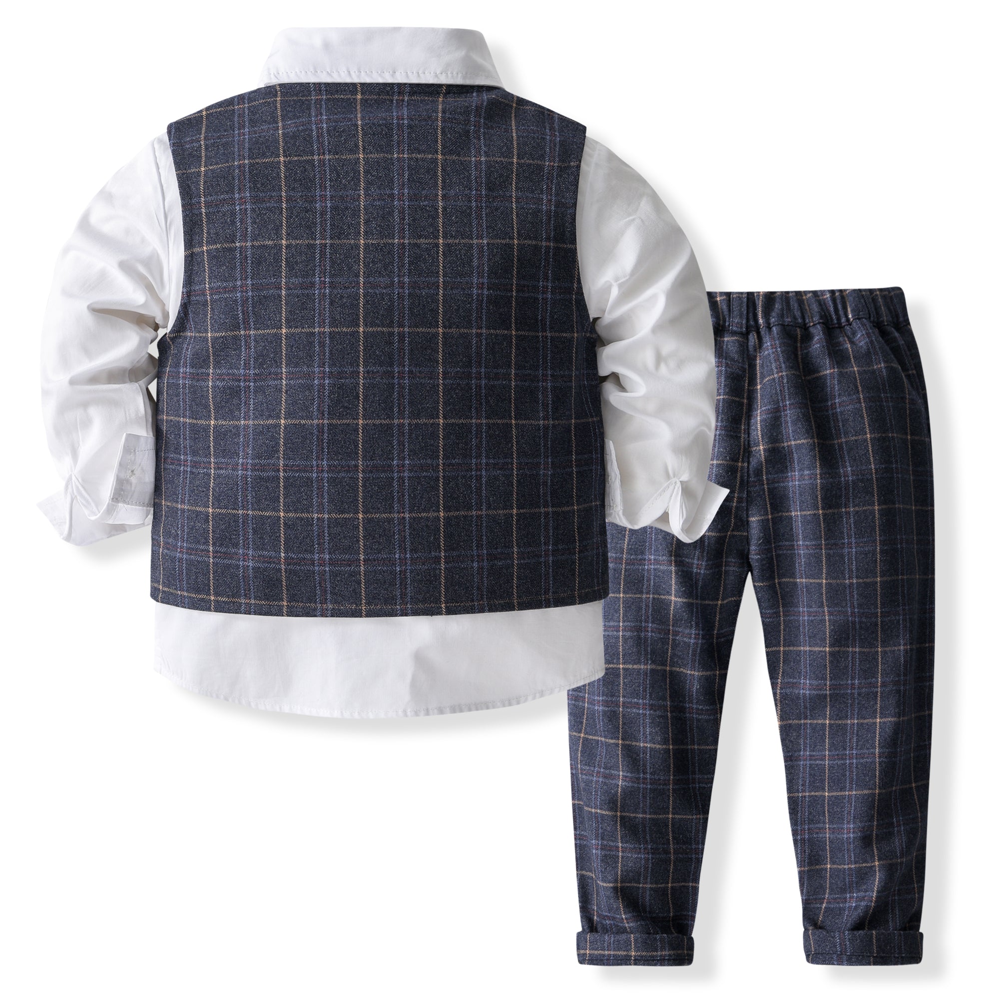 Boys Checked Pure Cotton Single-Breasted Three Piece Suit
