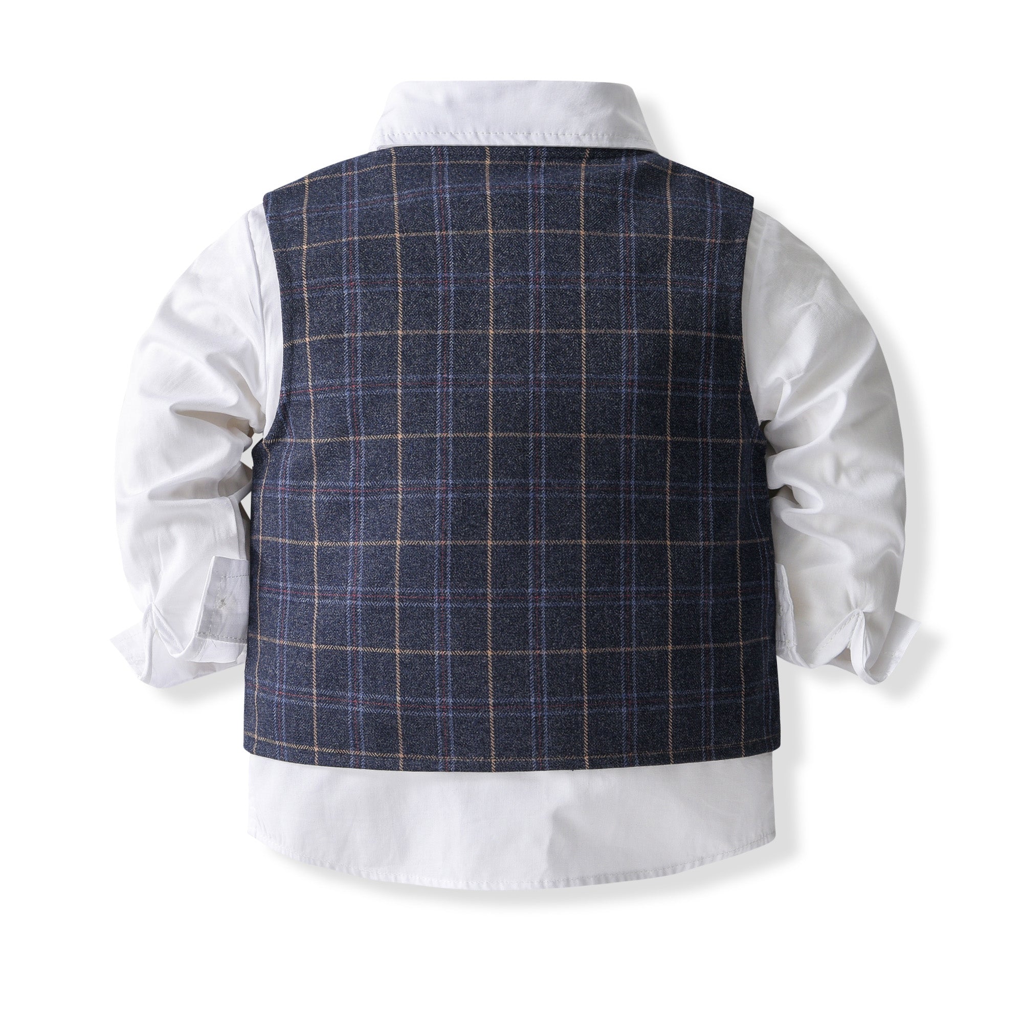 Boys Checked Pure Cotton Single-Breasted Three Piece Suit