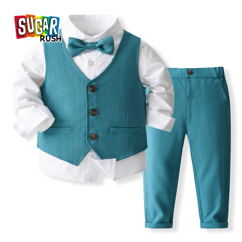 Boys Pure Cotton Shirt With Trousers & Waistcoat