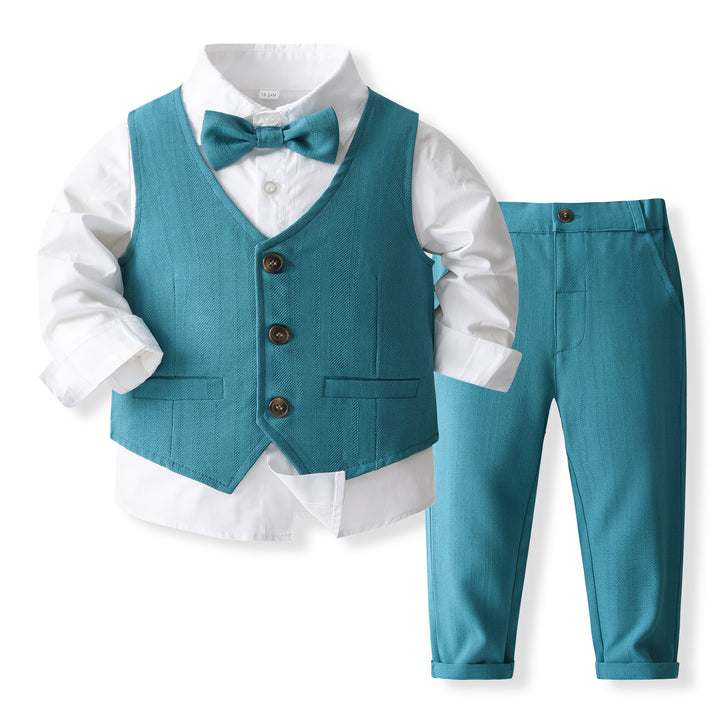 Boys Pure Cotton Shirt With Trousers & Waistcoat