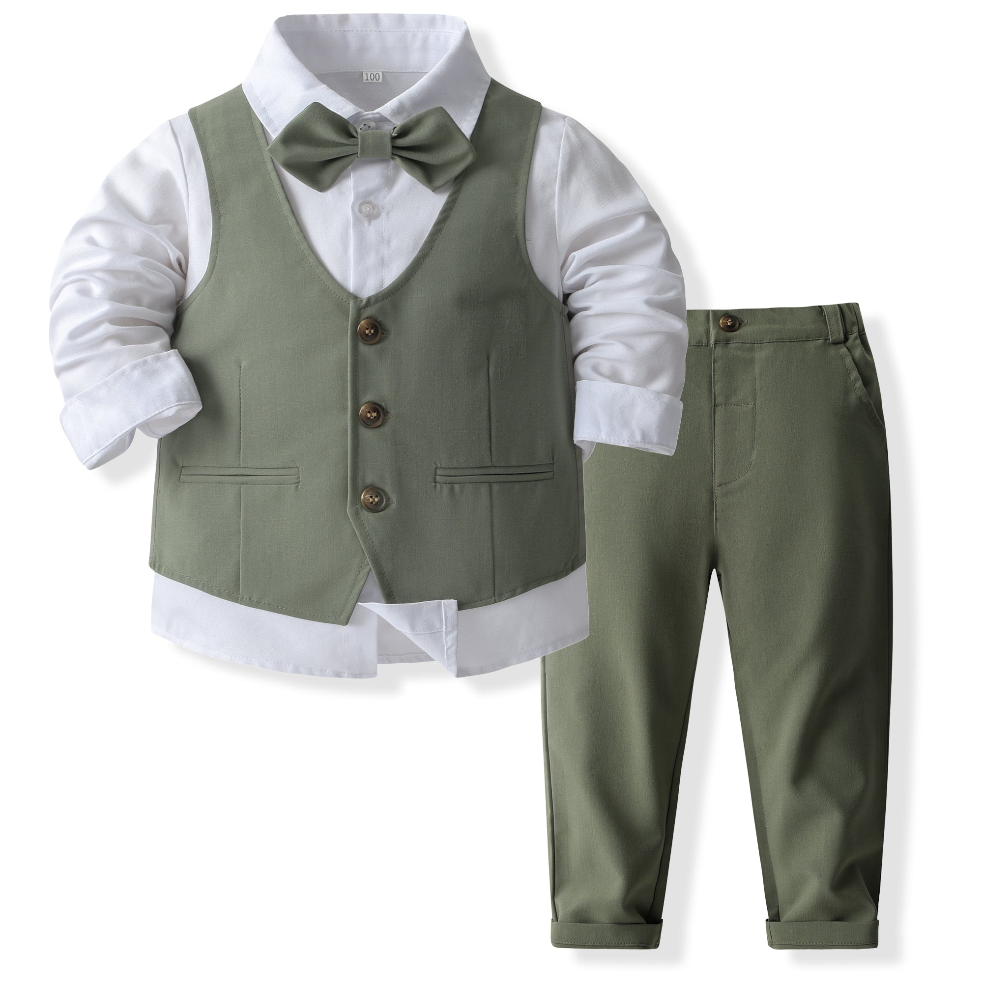 Boys Green & White Shirt Collar Pure Cotton Shirt with Trousers