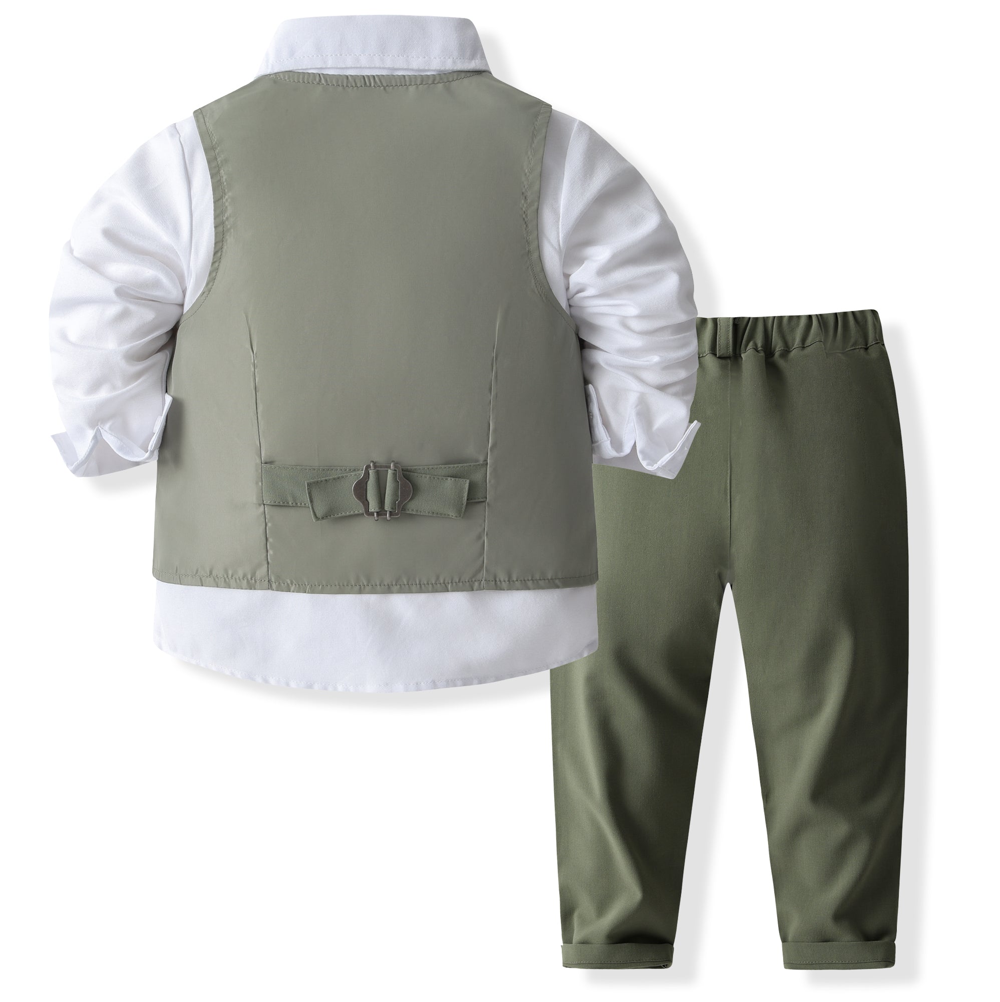 Boys Green & White Shirt Collar Pure Cotton Shirt with Trousers