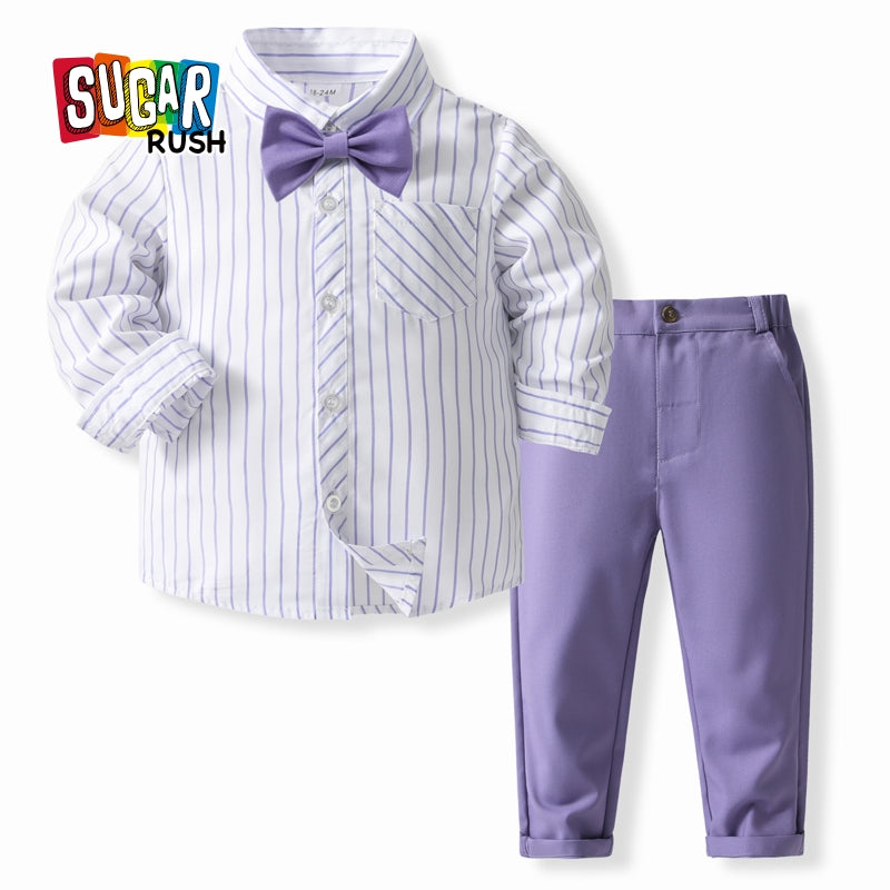 Boys Striped Pure Cotton Shirt With Trousers