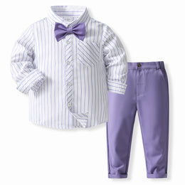 Boys Striped Pure Cotton Shirt With Trousers