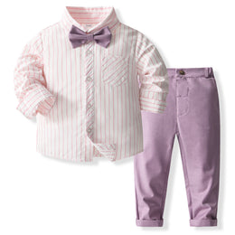 Boys Purple & White Striped Pure Cotton Shirt with Trousers
