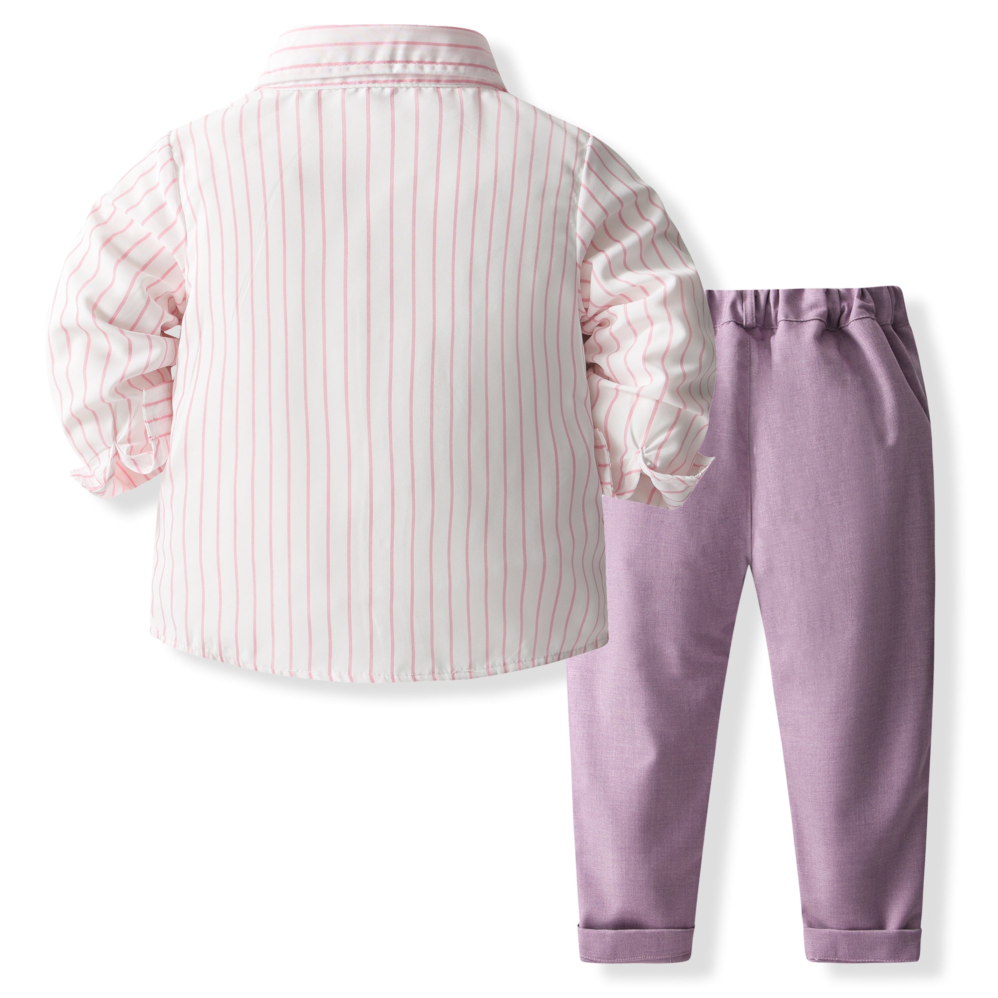 Boys Purple & White Striped Pure Cotton Shirt with Trousers