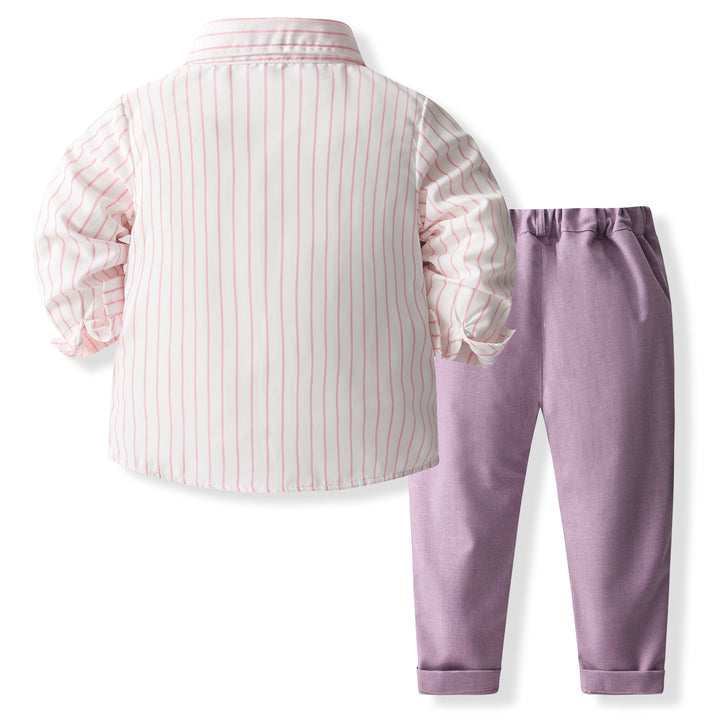 Boys Purple & White Striped Pure Cotton Shirt with Trousers