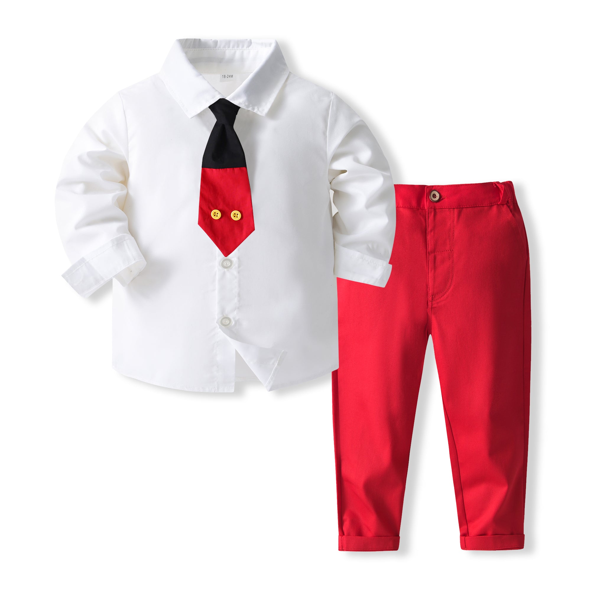 Boys White & Red Shirt Collar Shirt with Trousers