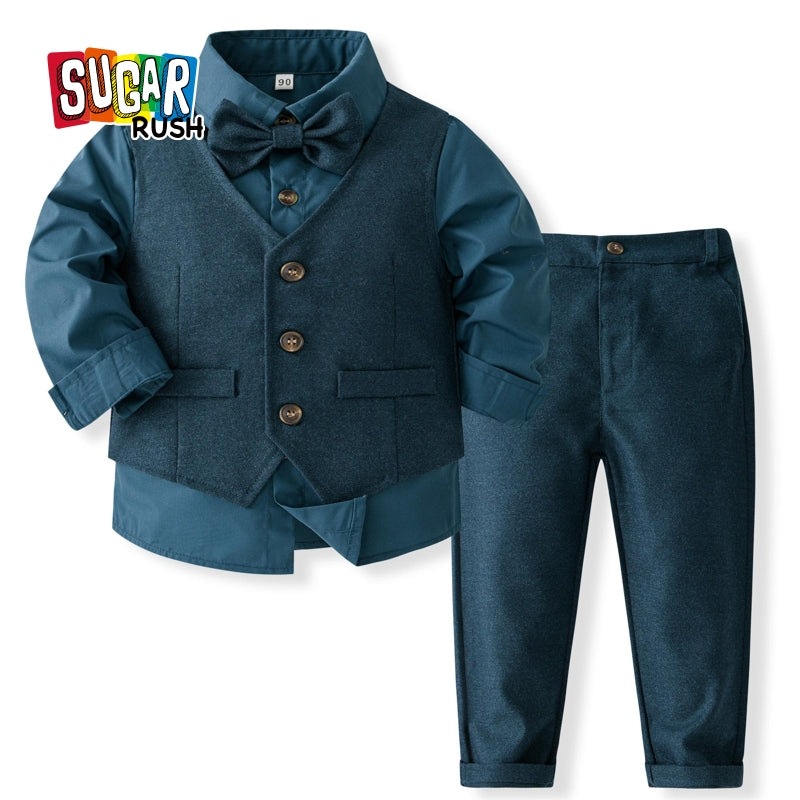 Boys Pure Cotton Shirt With Trouser & Waistcoat