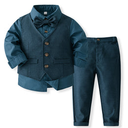 Boys Pure Cotton Shirt With Trouser & Waistcoat