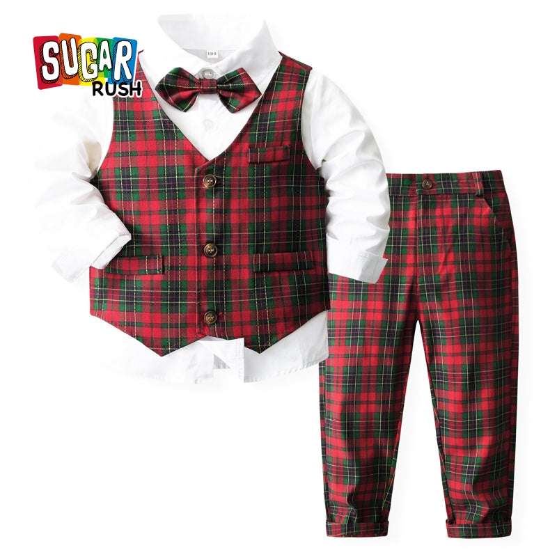Boys Checked Pure Cotton Four Piece Suit