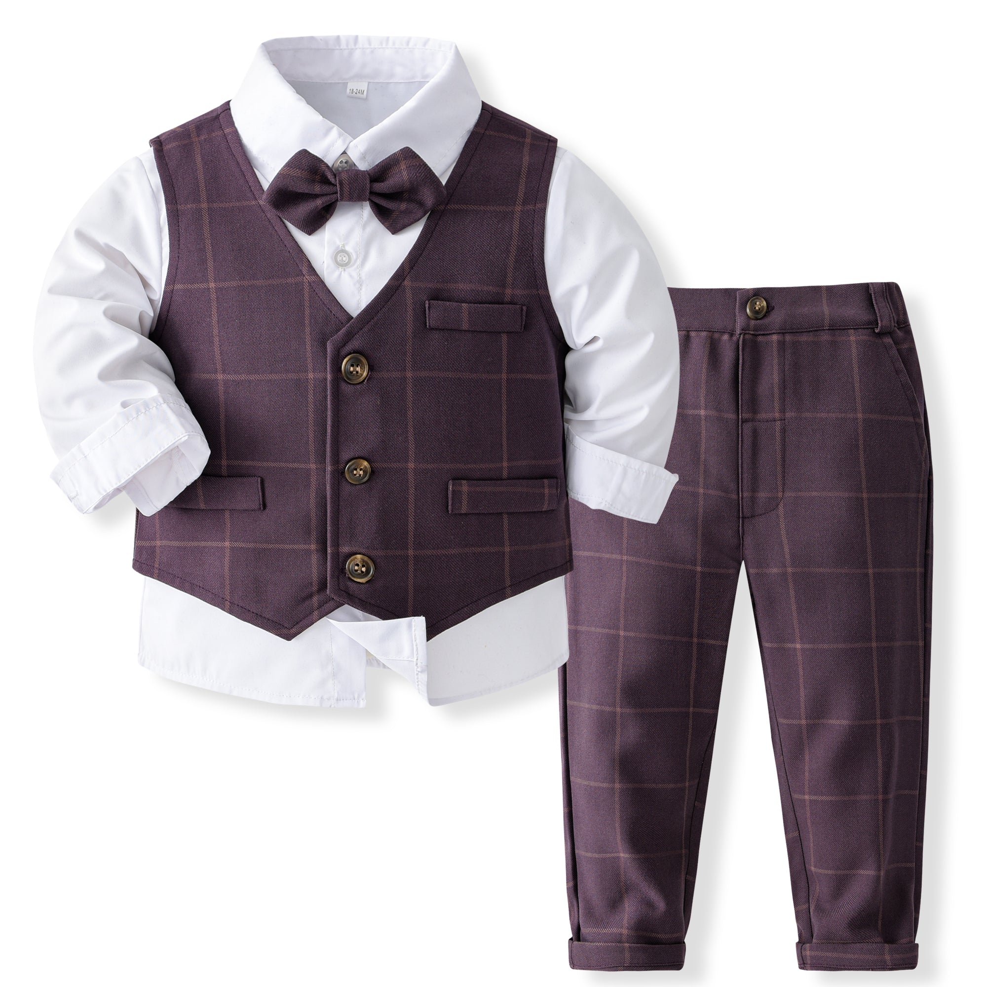 Boys Checked Pure Cotton Three Piece Suit