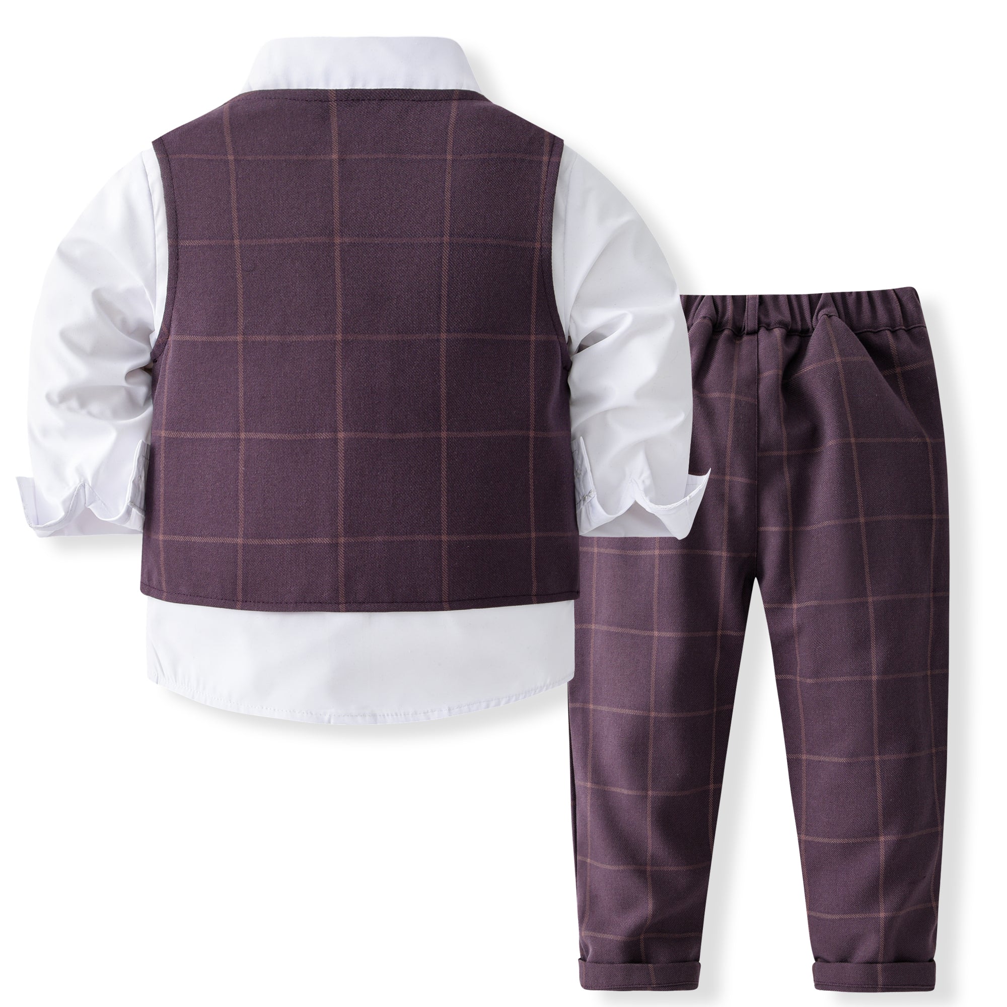 Boys Checked Pure Cotton Three Piece Suit