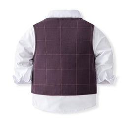 Boys Checked Pure Cotton Three Piece Suit