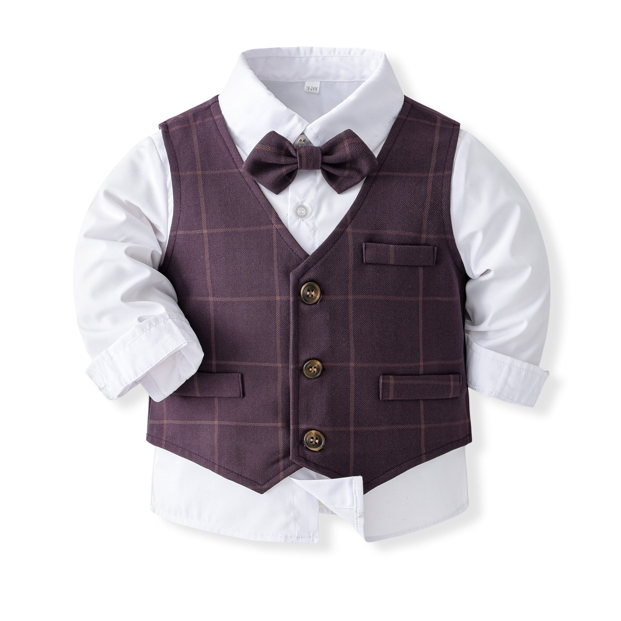Boys Checked Pure Cotton Three Piece Suit