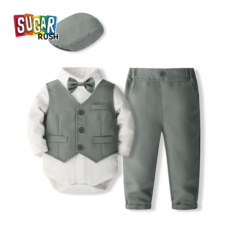 Boys Pure Cotton Shirt With Trouser & Waistcoat