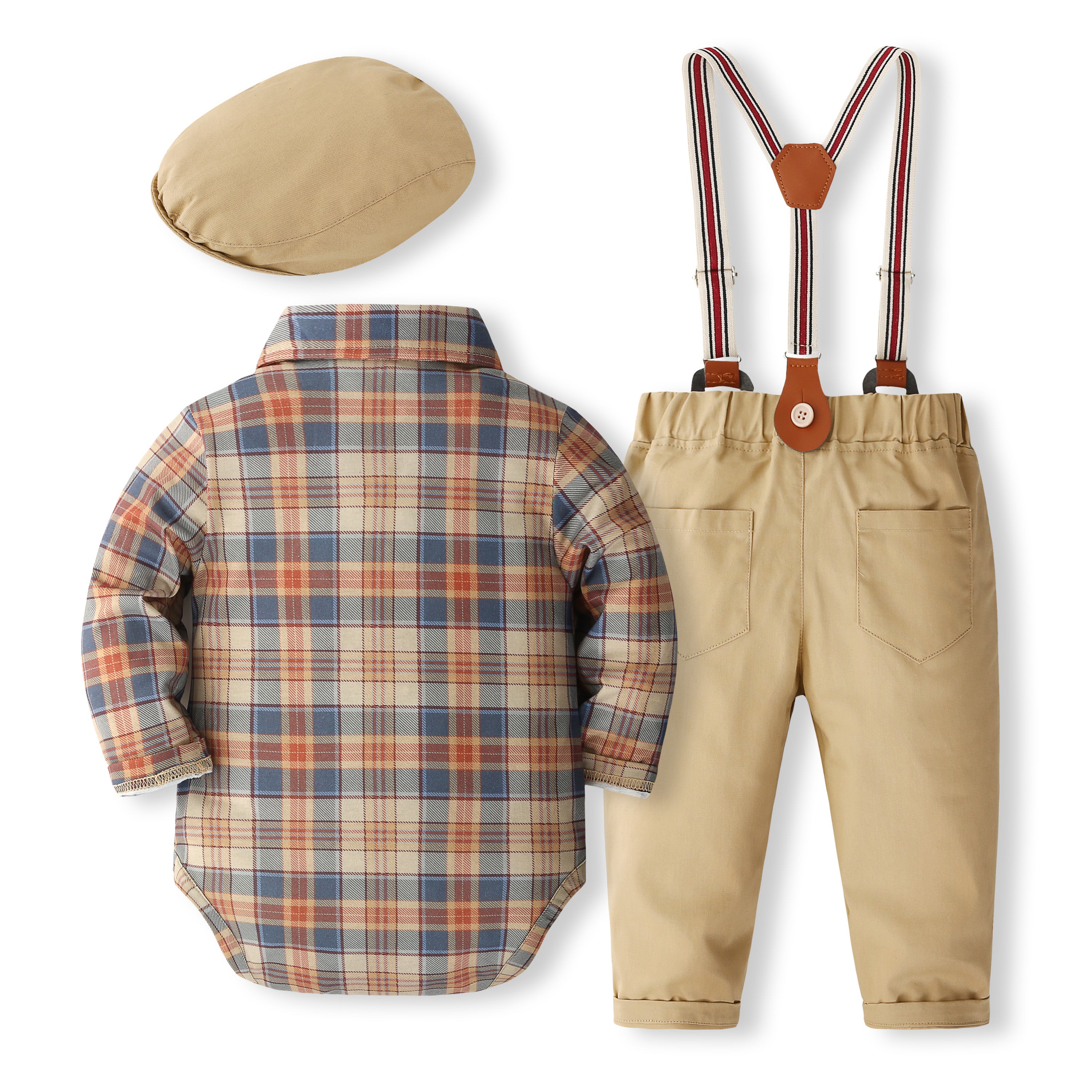Boys Khaki & Blue Shirt Collar Checked Shirt with Trousers