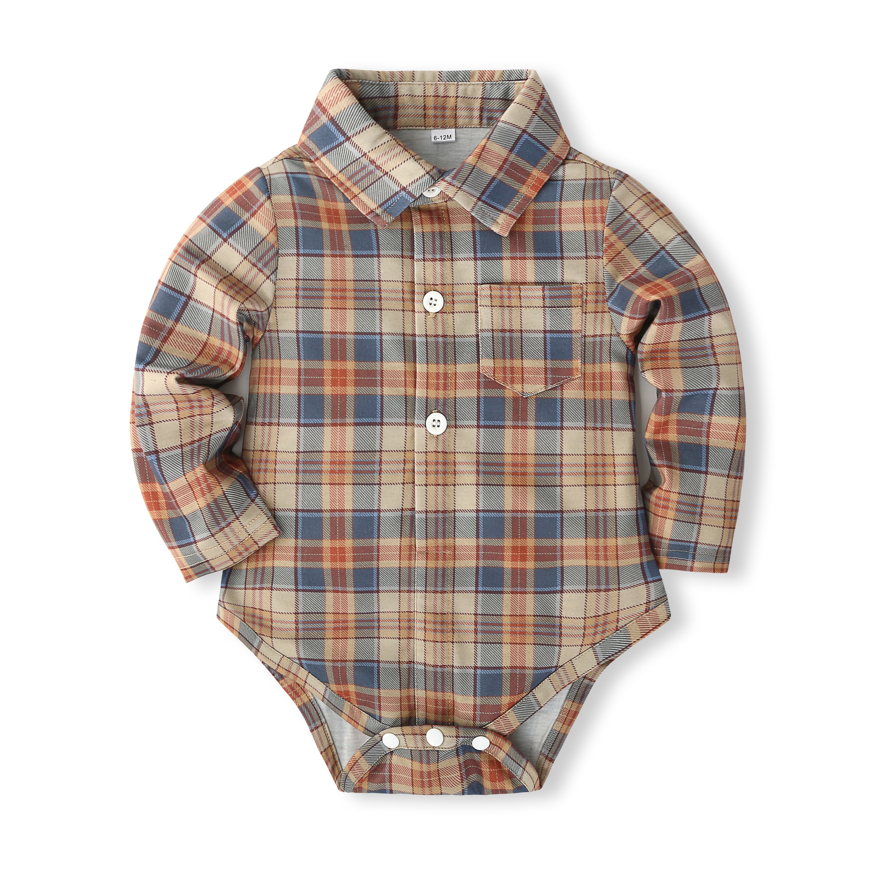 Boys Khaki & Blue Shirt Collar Checked Shirt with Trousers