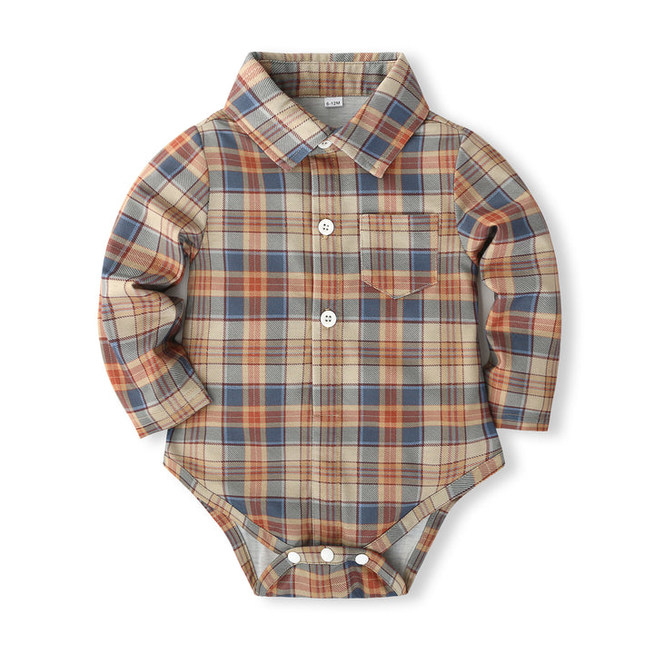 Boys Khaki & Blue Shirt Collar Checked Shirt with Trousers