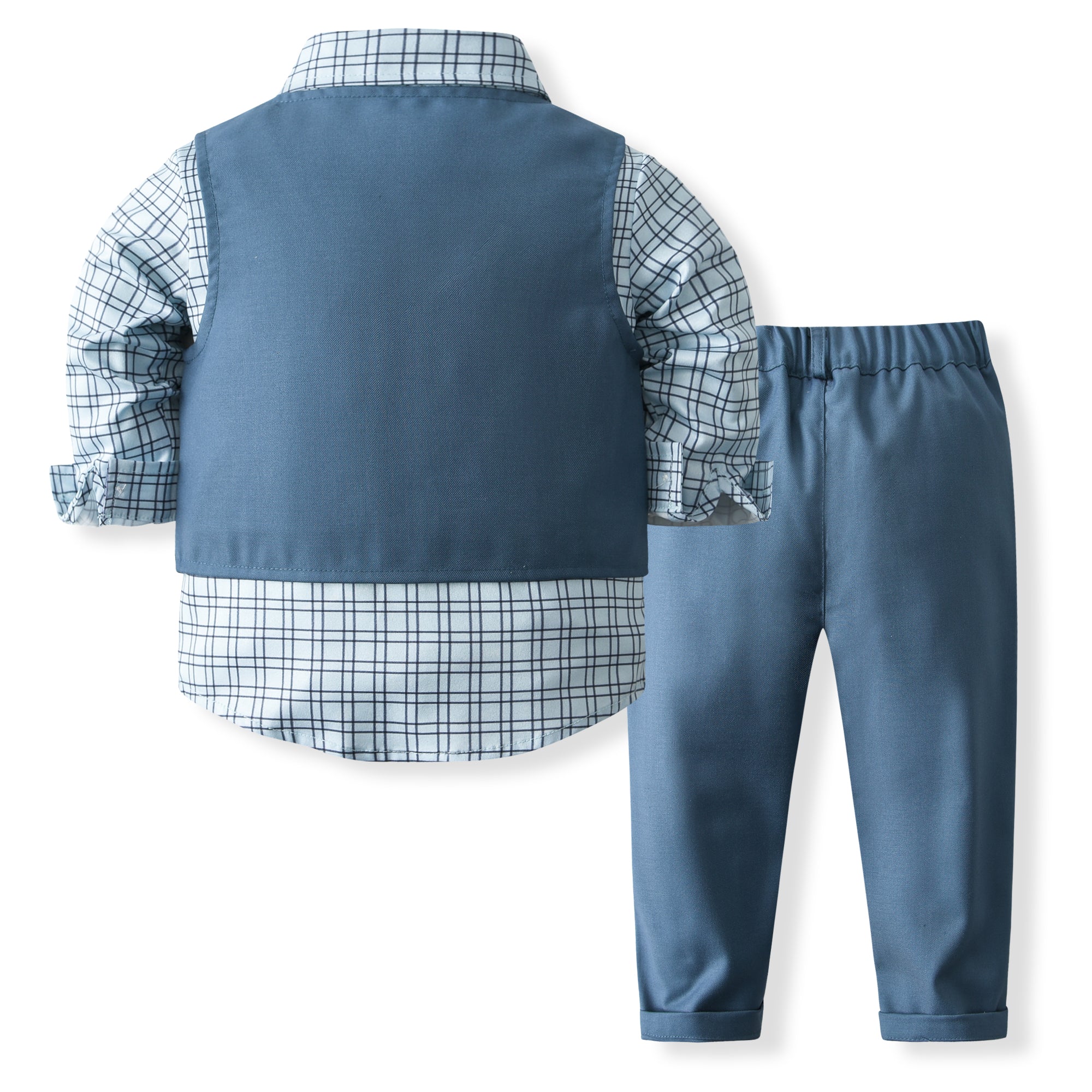 Boys Checked Pure Cotton Shirt With Trouser & Waistcoat