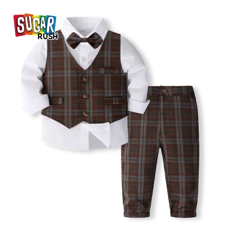 Boys Checked Pure Cotton Four Piece Suit