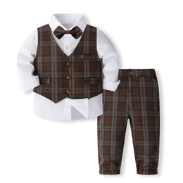 Boys Checked Pure Cotton Four Piece Suit
