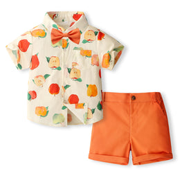 Boys Printed Pure Cotton Shirt With Shorts