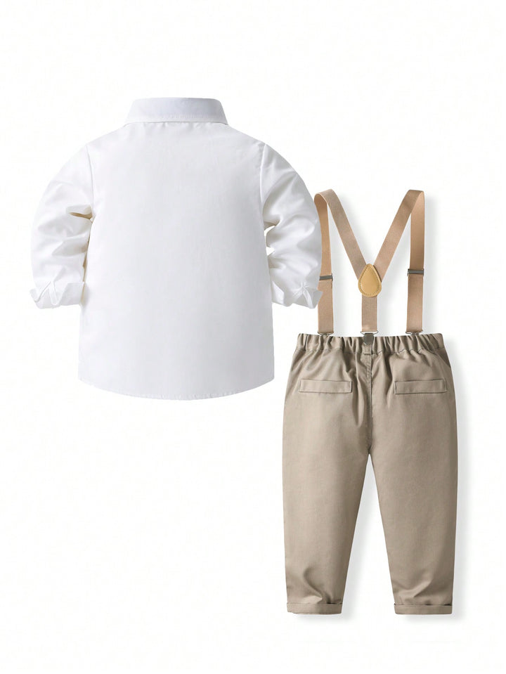 Boys Pure Cotton Shirt With Trouser & Suspenders