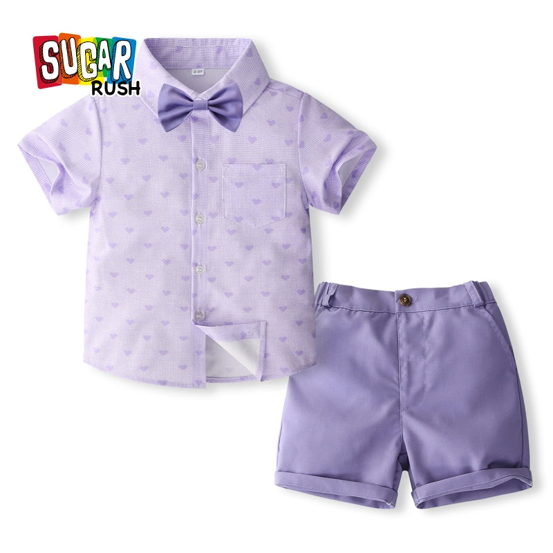 Boys Printed Pure Cotton Shirt With Shorts With Bow