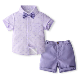Boys Printed Pure Cotton Shirt With Shorts With Bow