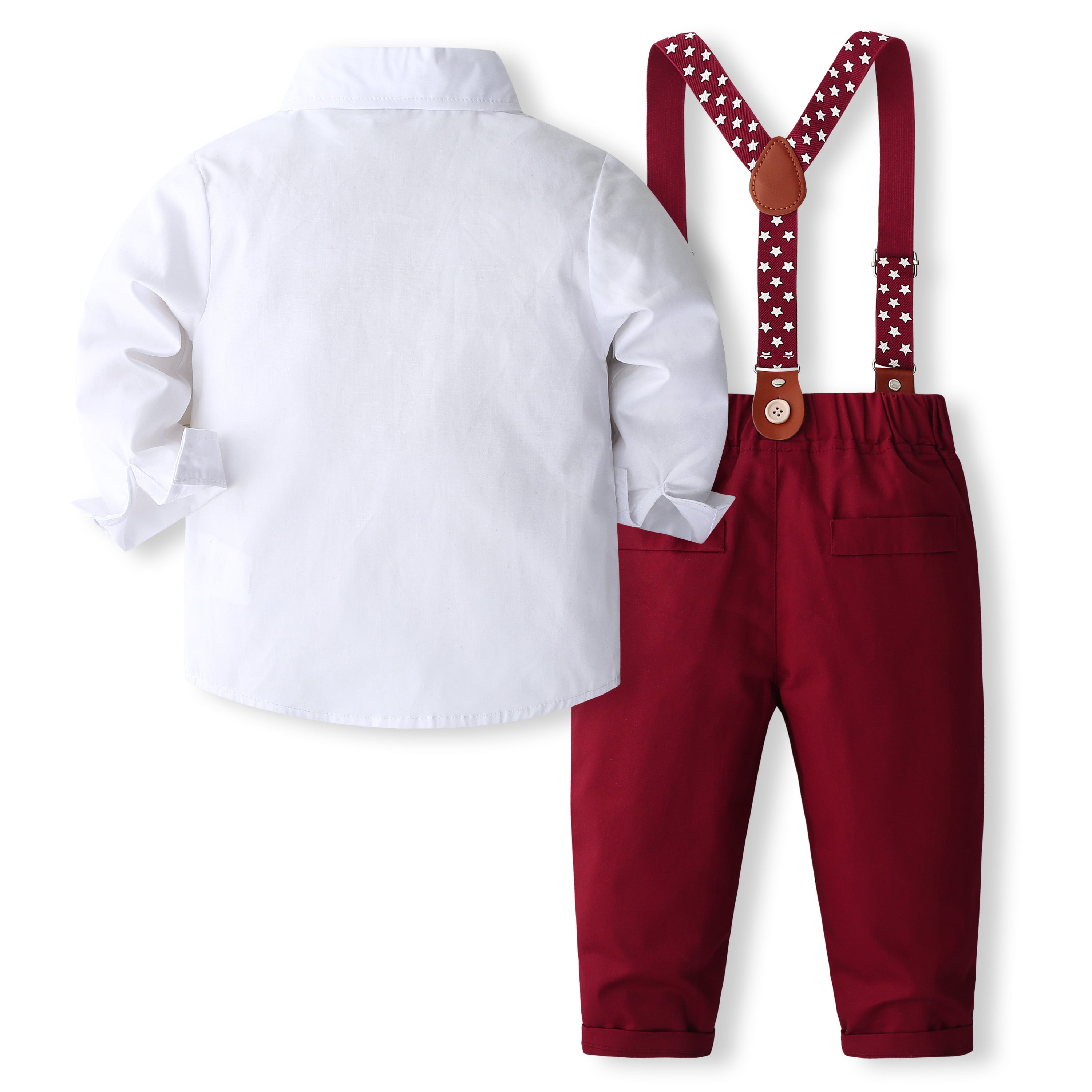 Boys Pure Cotton Shirt With Trouser & Suspenders