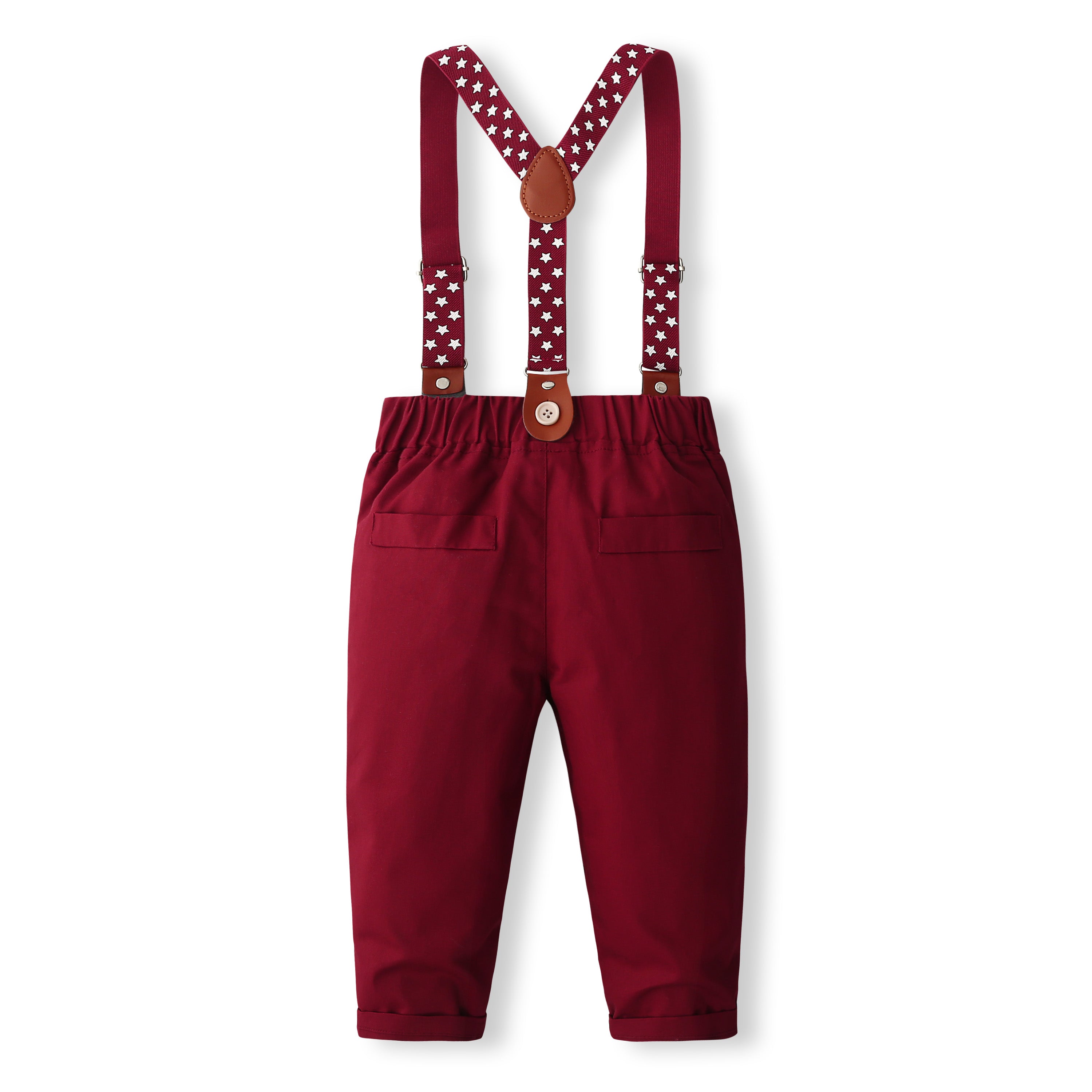 Boys Pure Cotton Shirt With Trouser & Suspenders