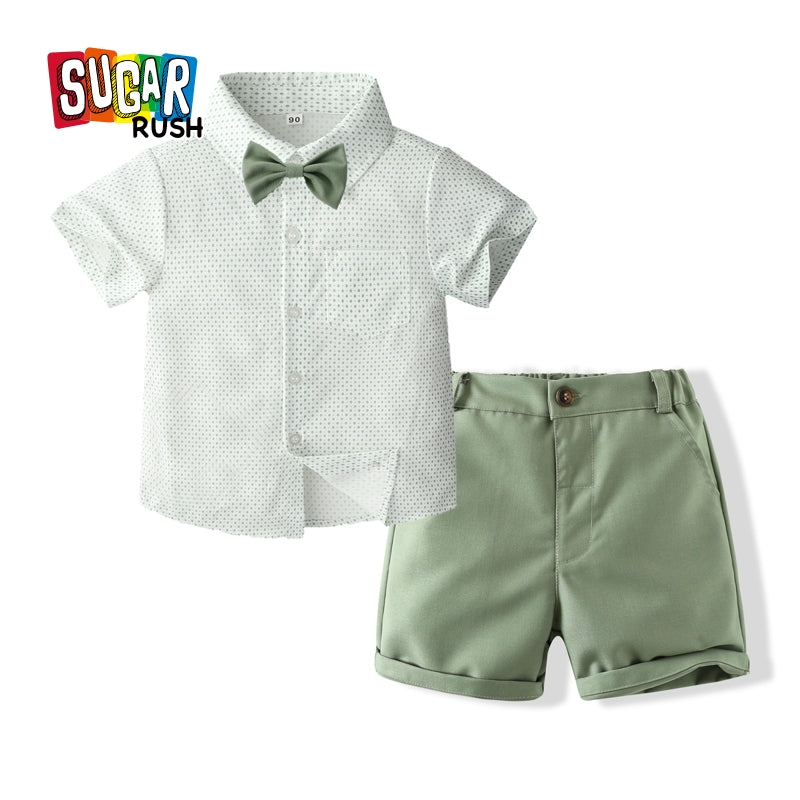 Boys Printed Pure Cotton Shirt With Shorts And Bow