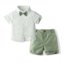Boys Printed Pure Cotton Shirt With Shorts And Bow