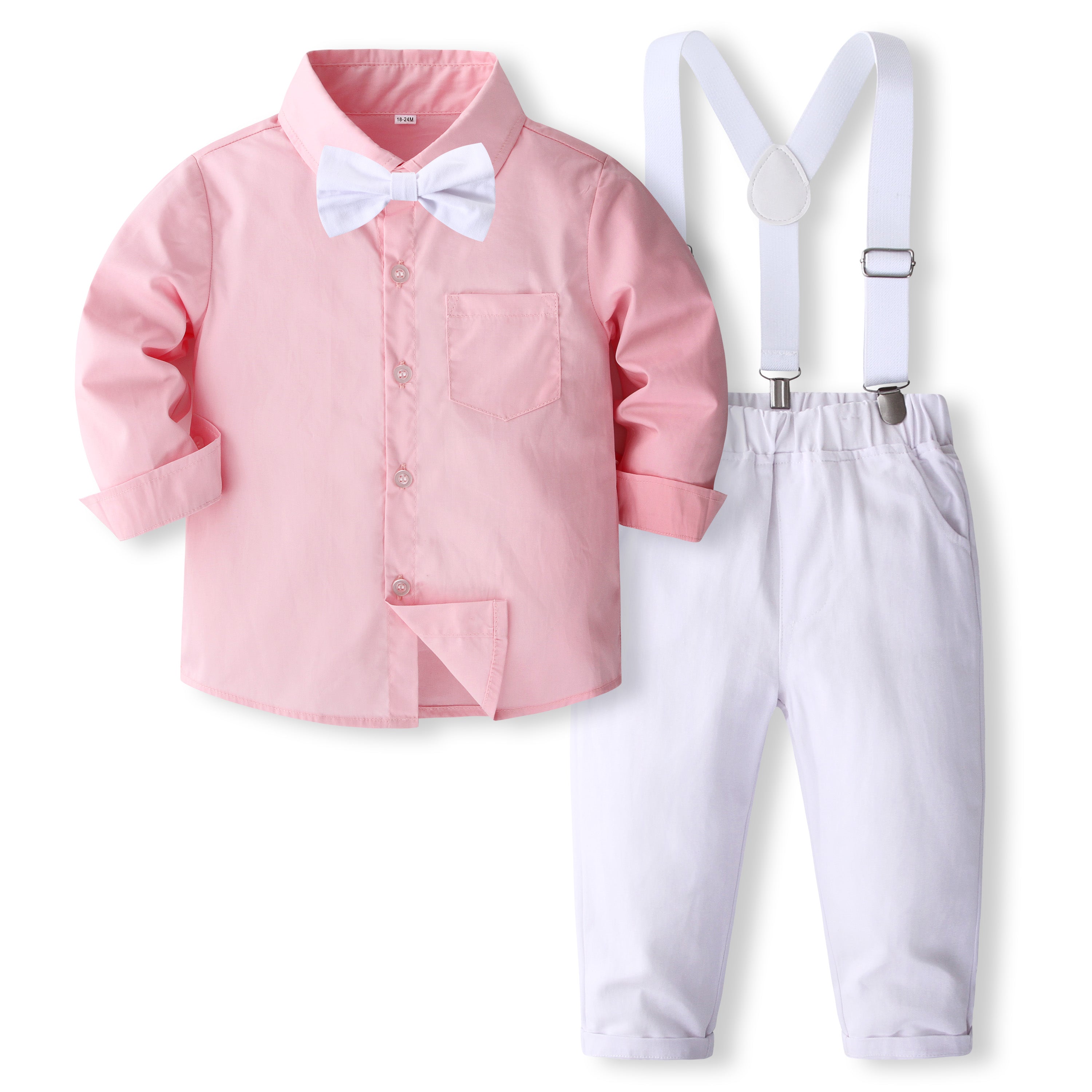 Boys Pure Cotton Shirt With Trouser & Suspenders
