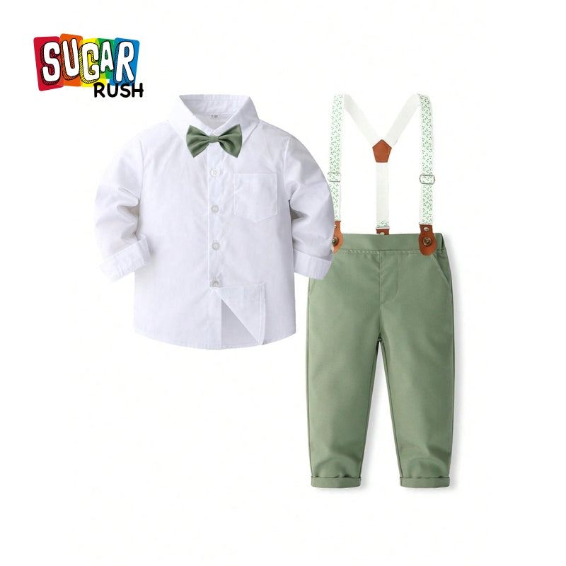 Boys Long Sleeves Pure Cotton Shirt With Trousers And Suspenders