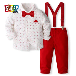 Boys Printed Pure Cotton Shirt With Trousers And Suspenders
