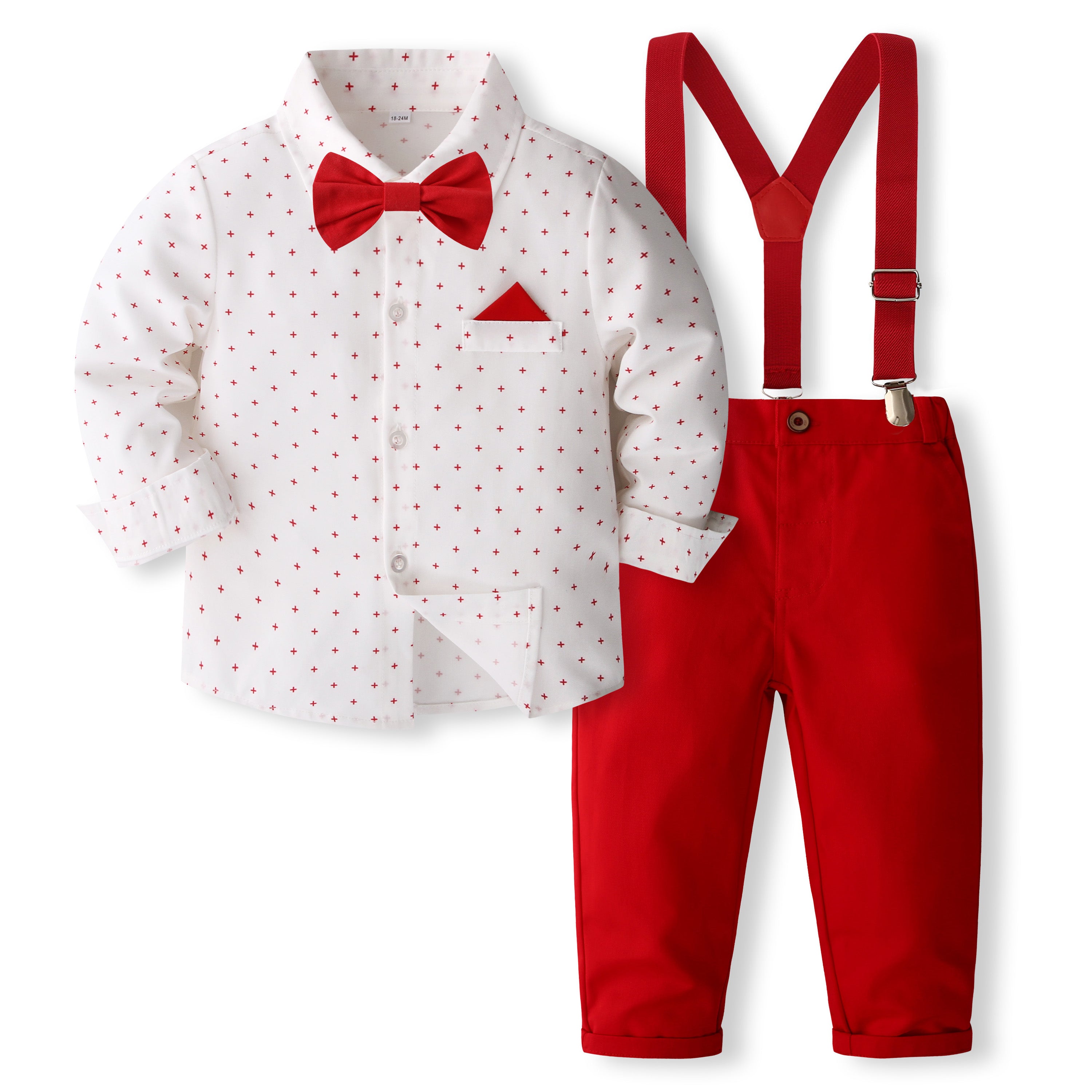 Boys Printed Pure Cotton Shirt With Trousers And Suspenders