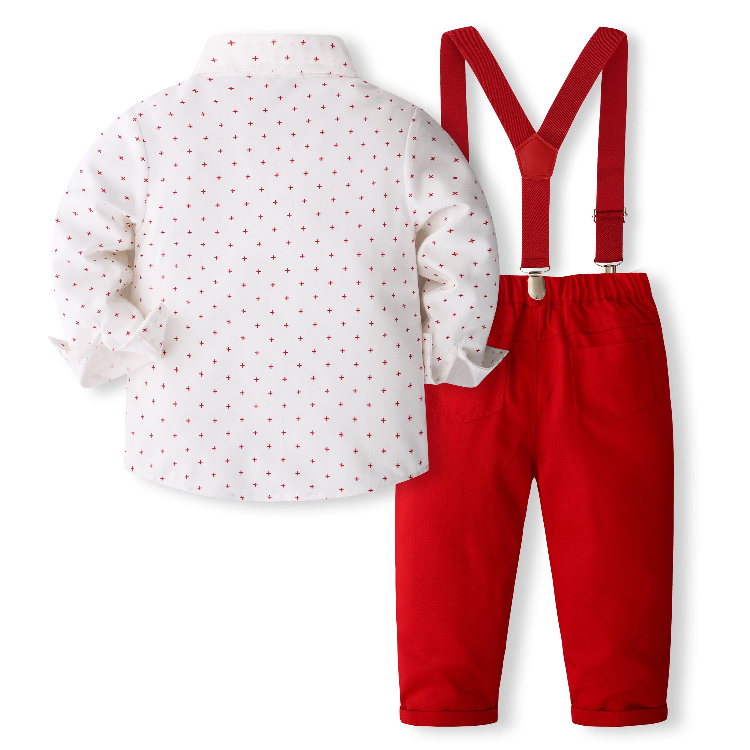 Boys Printed Pure Cotton Shirt With Trousers And Suspenders