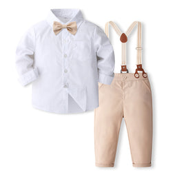 Boys Pure Cotton Shirt With Trousers And Suspenders